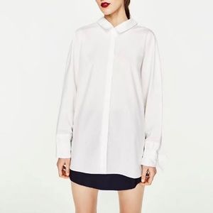NWT Zara - White Buttoned Shirt w/ Bow Cuff & Back